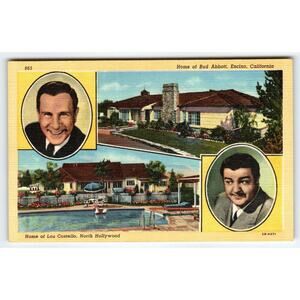 Home Of Bud Abbott And Lou Costello Hollywood Encino California Postcard Linen